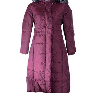 Polydeer Jacket Small Zip & Snap Front Pockets Faux Fur Hood Quilted Red Purple